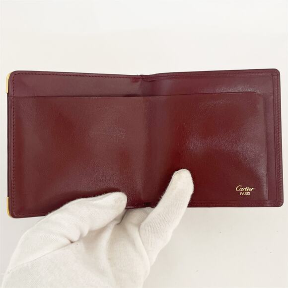Must de Cartier Bifold Wallet Bordeaux Calfskin Leather Gold Tone - Picture 3 of 10